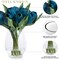 12 Pcs Fake Tulips Artificial Flowers in Vase with Faux Water, Foam Tulip Flower Arrangement with Vase for Home Office Decor, Dining Table Wedding Centerpiece & Mom's Gift (Peacock Blue)